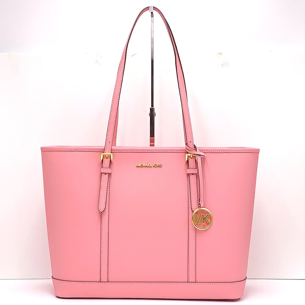 MICHAEL KORS Jet Set Travel Lg Top Zip Shoulder Tote Saffiano Leather Carnation - Picture 14 of 15